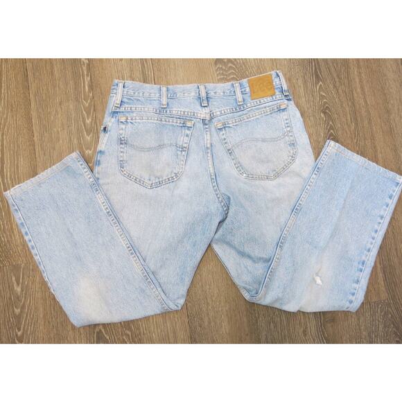 LEE Distressed Jeans 34x30-actual 32x27 Men's Stone Washed Trashed Light Blue - Picture 4 of 11